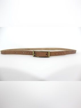 Super Skinny Floral Embossed Tan Leather Belt with Gold Metal Buckle